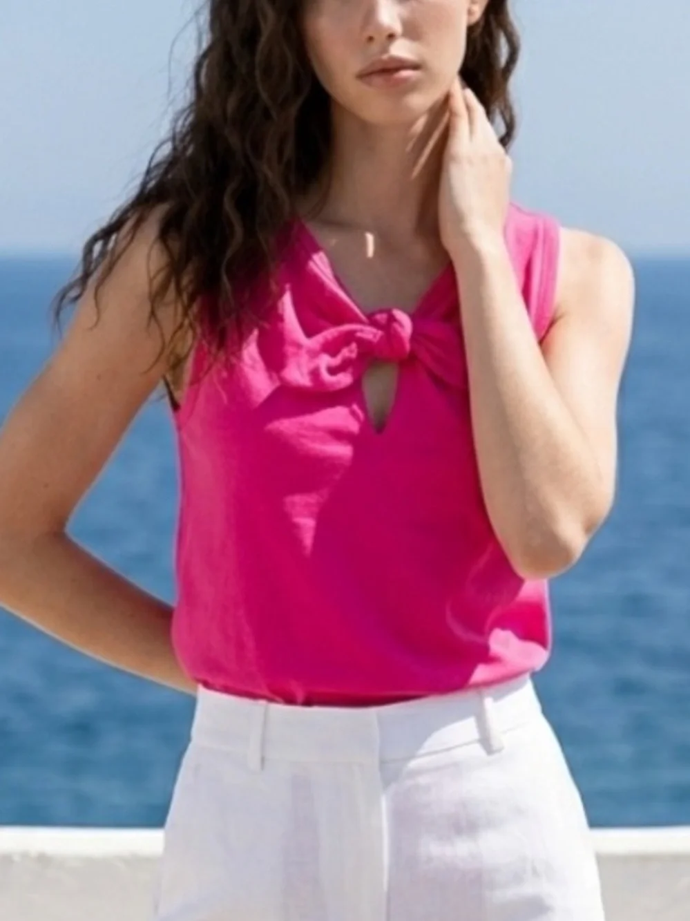 Kate Spade Pomona Tank Top Flamingo Pink Bow Keyhole, Size M
